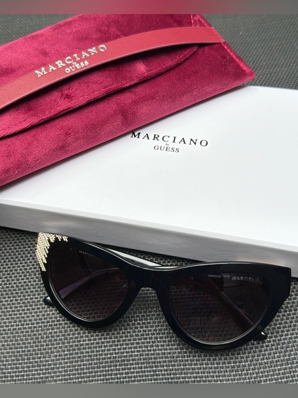 Marciano Black Cat-Eye Sunglasses with Gold Temple Detail